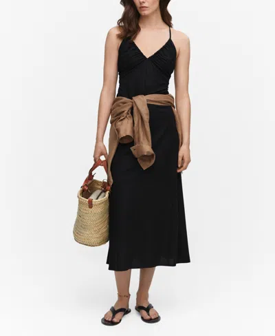 Mango Ruched Midi Dress Black