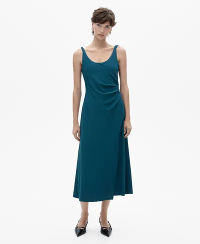 Mango Women's Ruched Midi Dress In Petrol Blue
