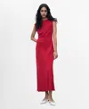 Mango Ruched Sleeveless Midi Dress In Red