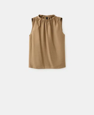 Mango Women's Ruched Neck Satin Top In Brown