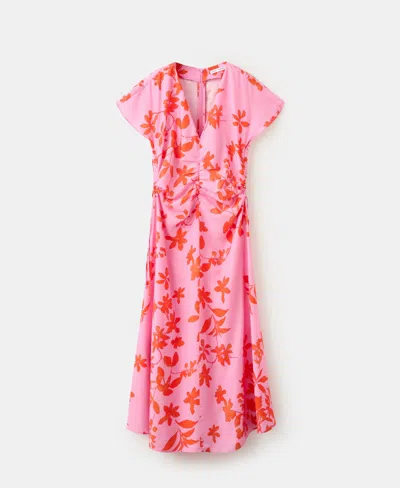 Mango Women's Ruched Sides Floral Dress In Pink