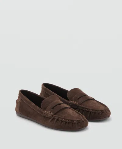 Mango Women's Ruched Toe Suede Shoes In Brown