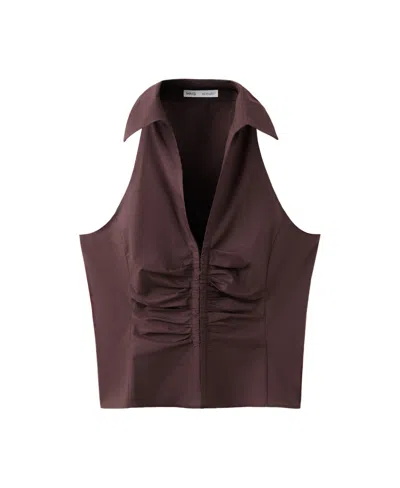 Mango Women's Ruched V-neck Sleeveless Blouse In Brown