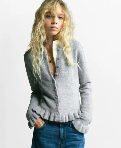Mango Women's Ruffle Knit Cardigan In Gray