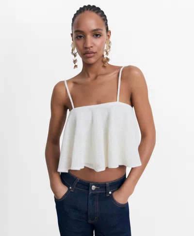 Mango Women's Ruffle Knit Top In White