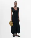 Mango V Neck Tiered Maxi Dress In Black