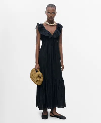 Mango Women's Ruffle Neckline Long Dress In Black