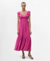 Mango Long Dress With Ruffle Neckline Fuchsia In Multi