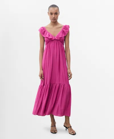 Mango Women's Ruffle Neckline Long Dress In Pink