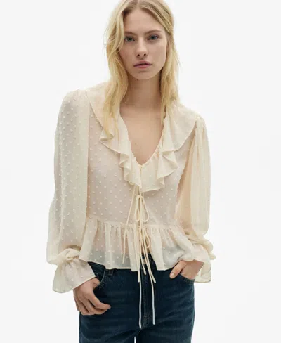 MANGO WOMEN'S RUFFLED BLOUSE TOP
