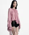 Shop Mango Women's Ruffled Chiffon Blouse In Pastel Pink