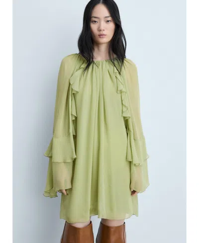 Mango Women's Ruffled Chiffon Dress In Green