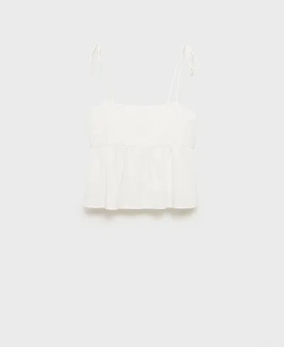 Mango Women's Ruffled Cotton Top In White