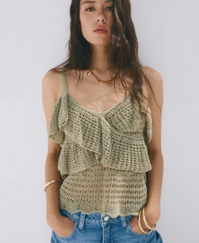 Mango Limens Open Knit Tank In Green