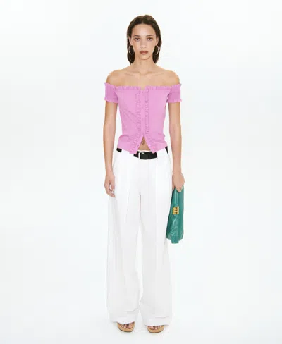 Mango Featuring Hailey Bieber Dreyfus Off The Shoulder Shirt In Pink
