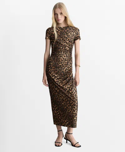 Mango Women's Ruffled Details Leopard Dress In Brown