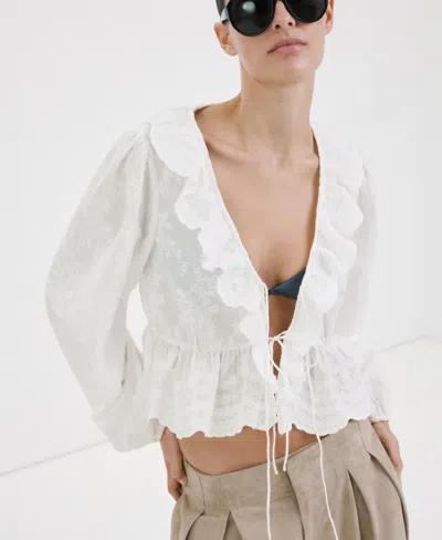 Mango Women's Ruffled Embroidered Blouse In White