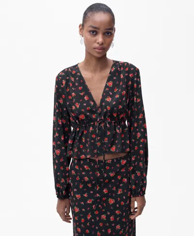 Mango Women's Ruffled Floral Blouse In Black