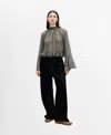 Mango Floral-print Blouse With Ruffles Black In Black