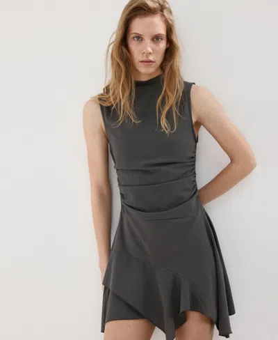 Mango Women's Ruffled Hem Short Ruched Dress In Gray