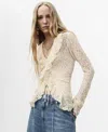 Mango Ruffle Lace Top In Sand