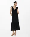 Mango V Neck Tiered Maxi Dress In Black