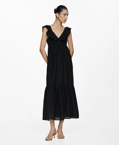 Mango V Neck Tiered Maxi Dress In Black