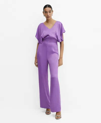 Mango Ruffled Satin Jumpsuit Purple