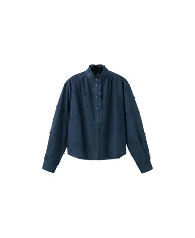 Mango Women's Ruffle-detail Embroidered Blouse In Navy
