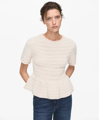 MANGO WOMEN'S RUFFLES DETAIL TEXTURED SWEATER