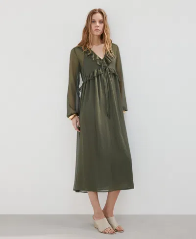Mango Women's Ruffles Flowy Dress In Green
