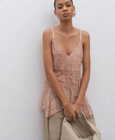 Mango Women's Ruffles Lace Top In Pink