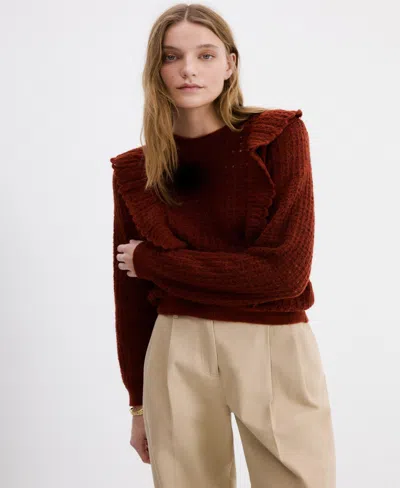 Mango Women's Ruffles Openwork Knitted Sweater In Burnt Orange