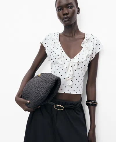Mango Women's Ruffles Polka-dot Blouse In White