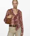 Mango Ruffles Printed Blouse Maroon In Maroon