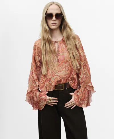 MANGO WOMEN'S RUFFLES PRINTED BLOUSE