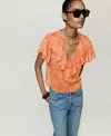 Mango Ruffles Printed Blouse In Orange