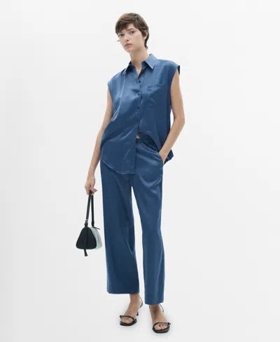 Mango Women's Satin Bow Shirt In Blue