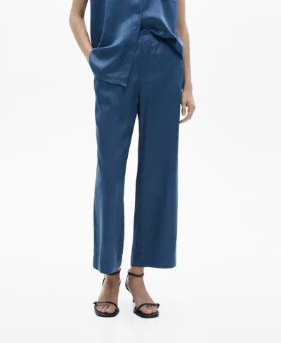 Mango Women's Satin Cropped Trousers In Blue