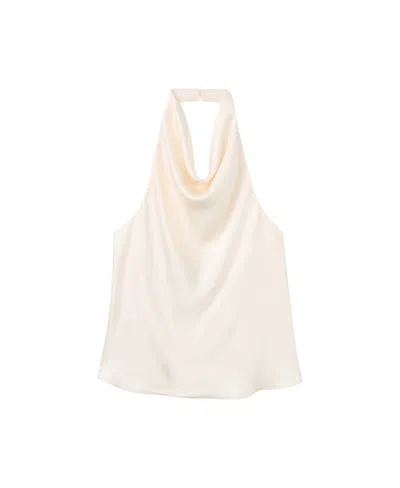 Mango Women's Satin Draped Halter Neck Sleeveless Tank Top In Ecru