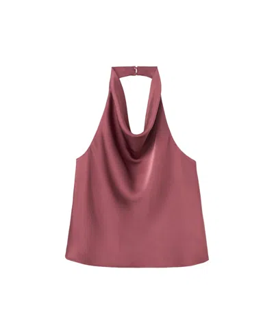 Mango Women's Satin Draped Halter Neck Sleeveless Tank Top In Plum