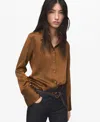 Mango Flowy Satin Shirt In Brown