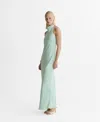 Mango Satin Halter Neck Dress Aqua Green In Green