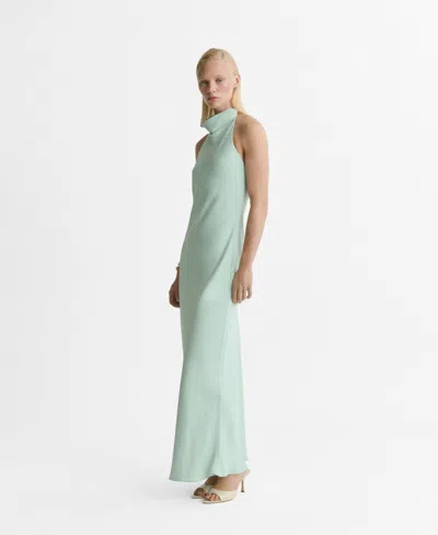 MANGO WOMEN'S SATIN HALTER NECK DRESS