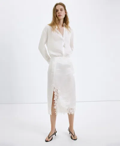Mango Women's Satin Lace Skirt In White