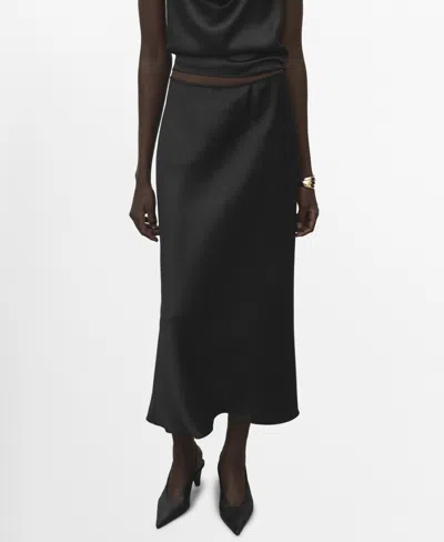 Mango Satin Midi Skirt In Black