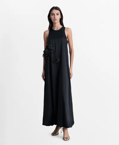 MANGO WOMEN'S SATIN MAXI-FLOWER DRESS