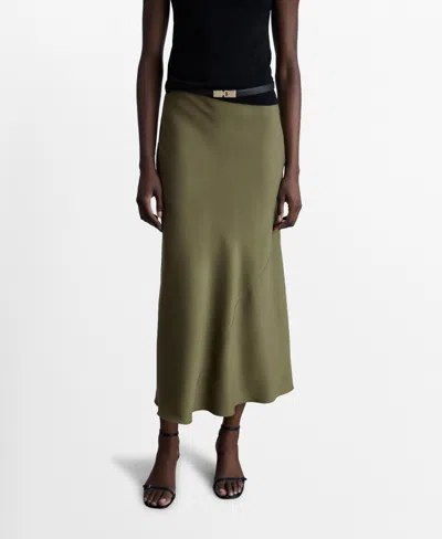 Mango Women's Satin Midi Skirt In Khaki