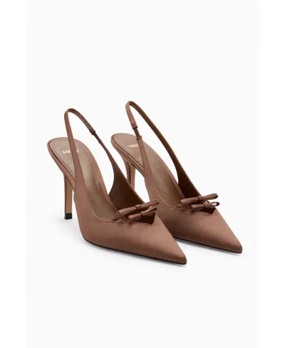 Mango Women's Satin Pointed-toe Slingback Stiletto Pumps In Chocolate