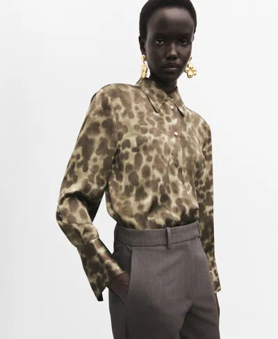 Mango Print Satin Shirt In Multi